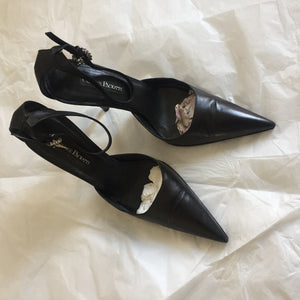 CESARE PACIOTTI Black leather heels with block chain heel