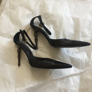 CESARE PACIOTTI Black leather heels with block chain heel