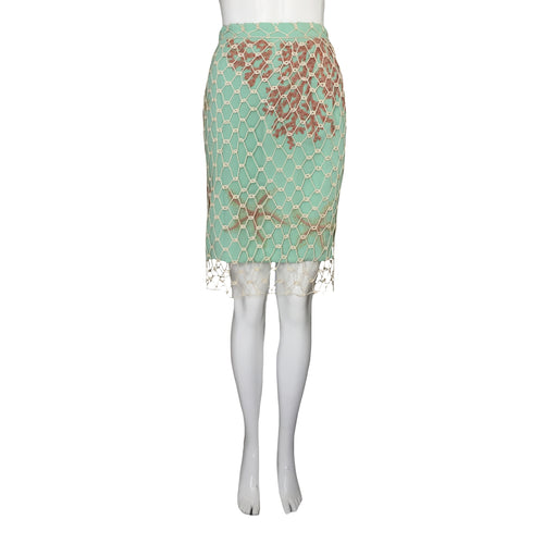 VALENTINO Boutique pastel green skirt with beaded starfish, coral and fishnet