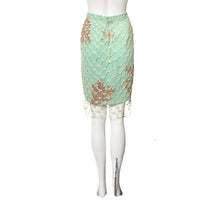 Load image into Gallery viewer, VALENTINO Boutique pastel green skirt with beaded starfish, coral and fishnet