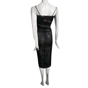 ROMEO GIGLI 90s Dark blue and golden peated dress