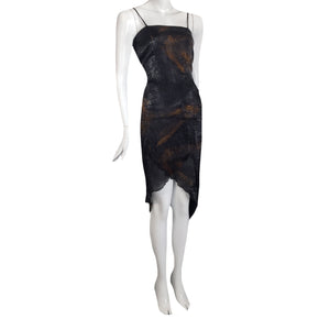 ROMEO GIGLI 90s Dark blue and golden peated dress